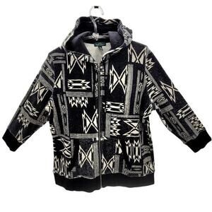 LRL Lauren Jeans Ralph Lauren Black White Southwestern Full Zip Hoodie‎ Jacket